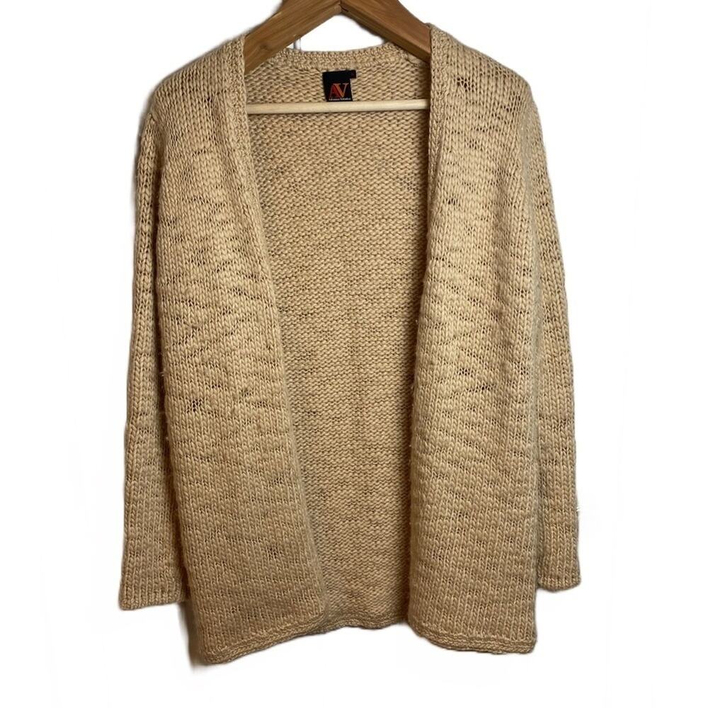 Adrienne Vittadini Womens' Chunky Knit Long Cardigan Wool Linen Camel Tan Small
